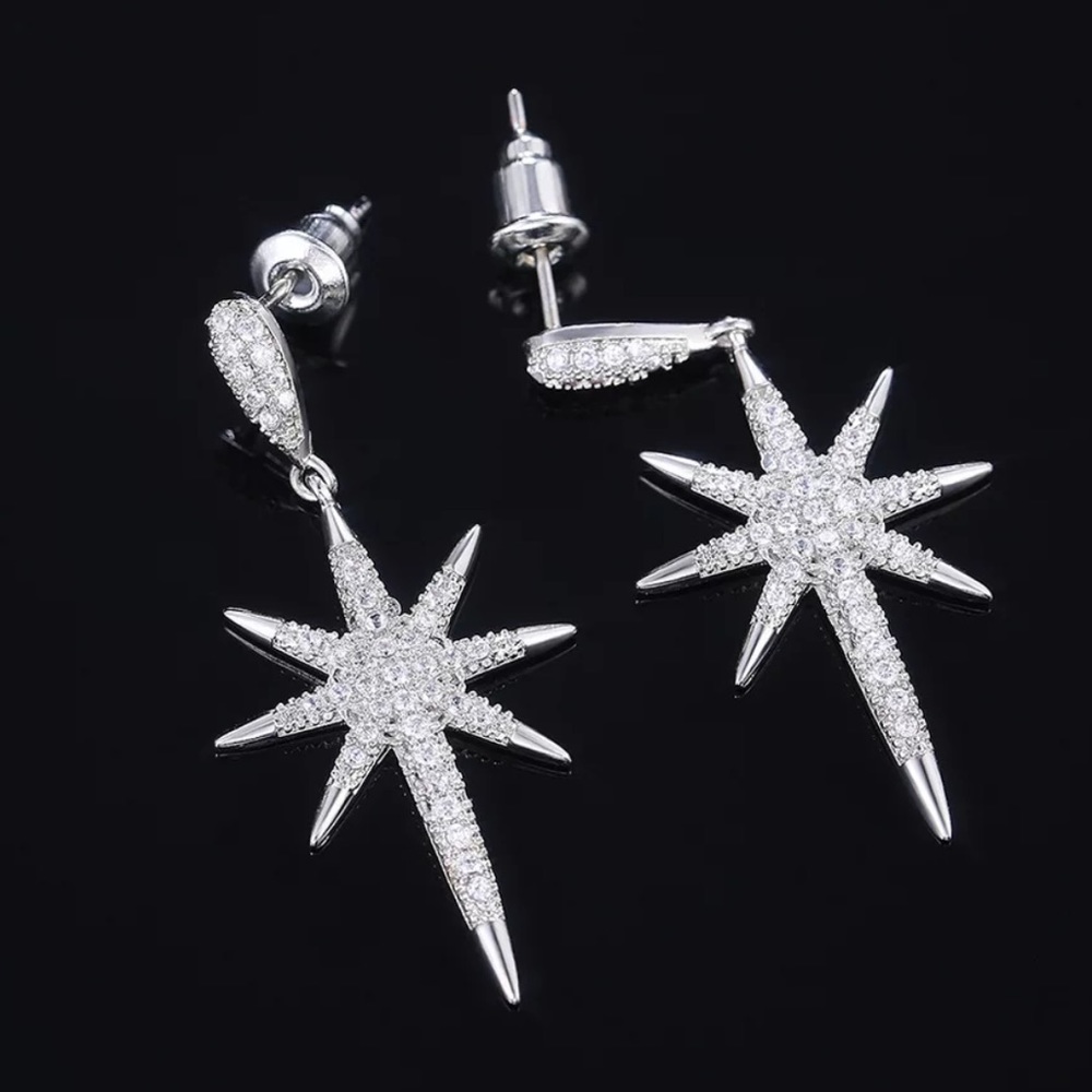 LUXURY STAR 925 STERLING SILVER DIAMOND EARRINGS, NICE EARRINGS, CUTE EARRINGS - Picture 3 of 8